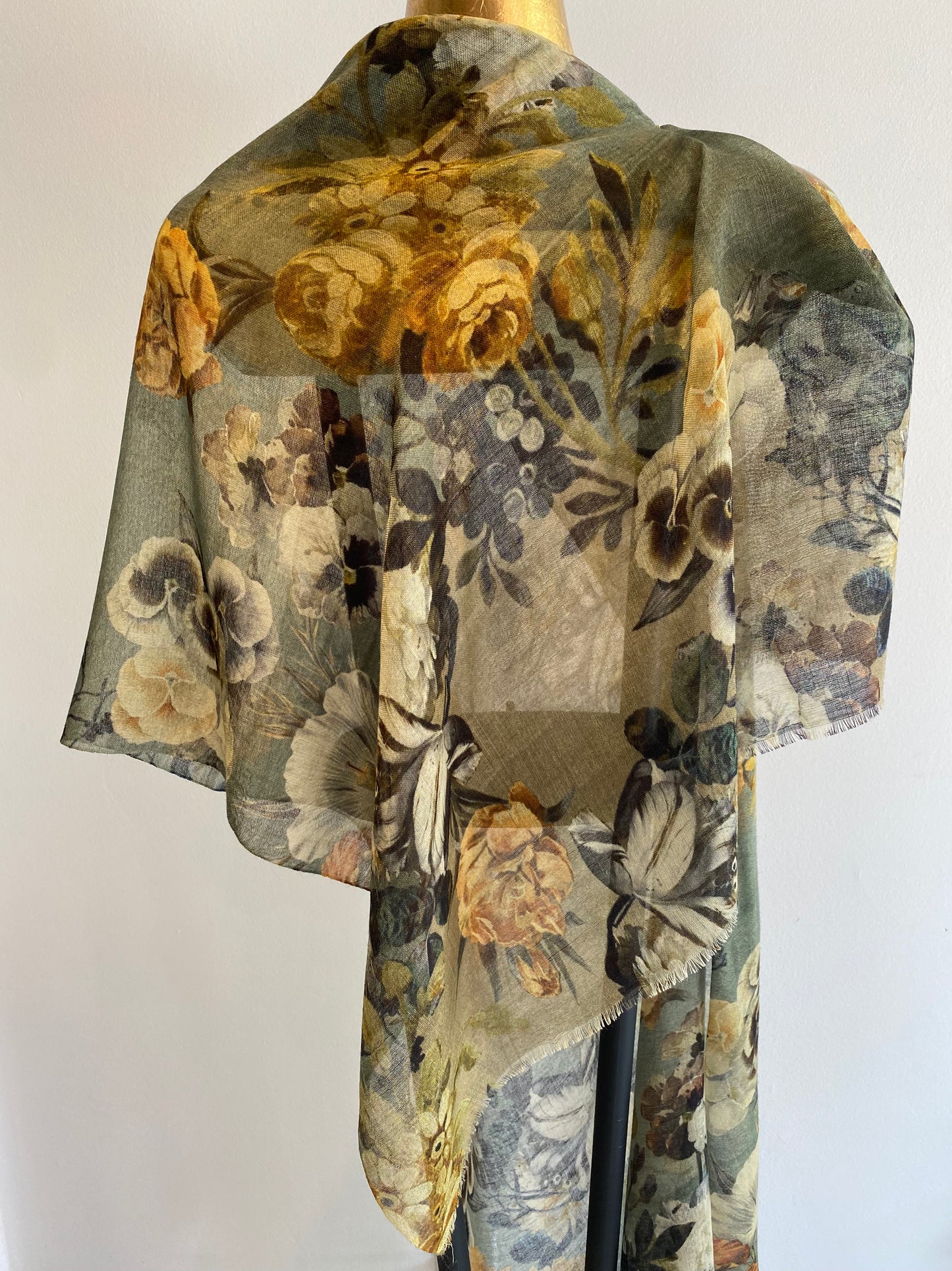 Floral Silk Wool Scarf.