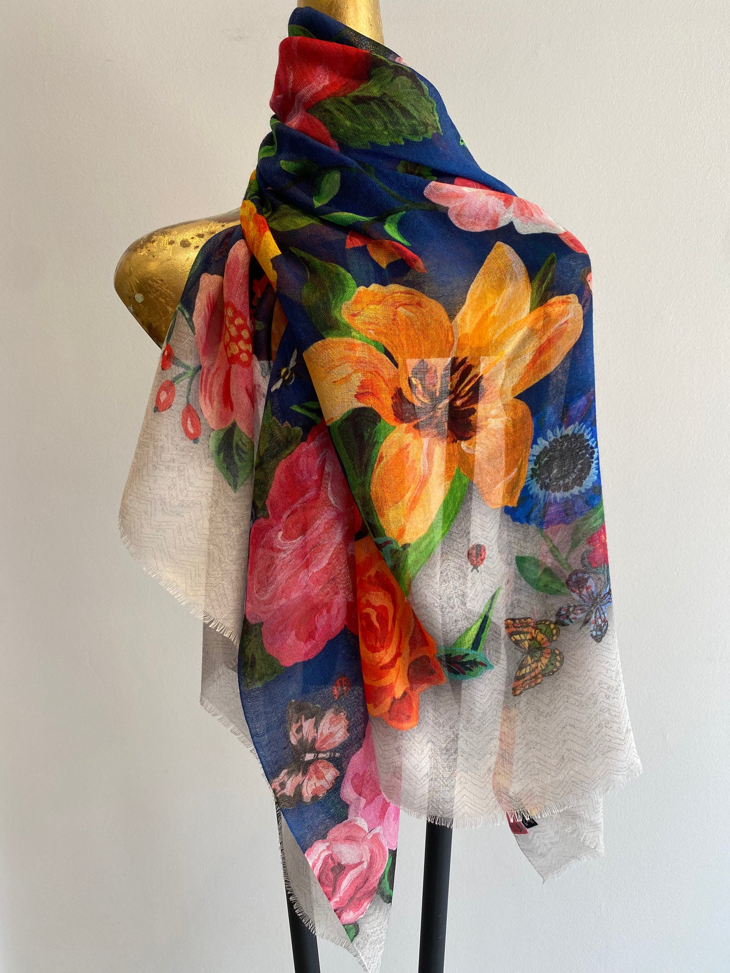 Floral Silk Wool Scarf.