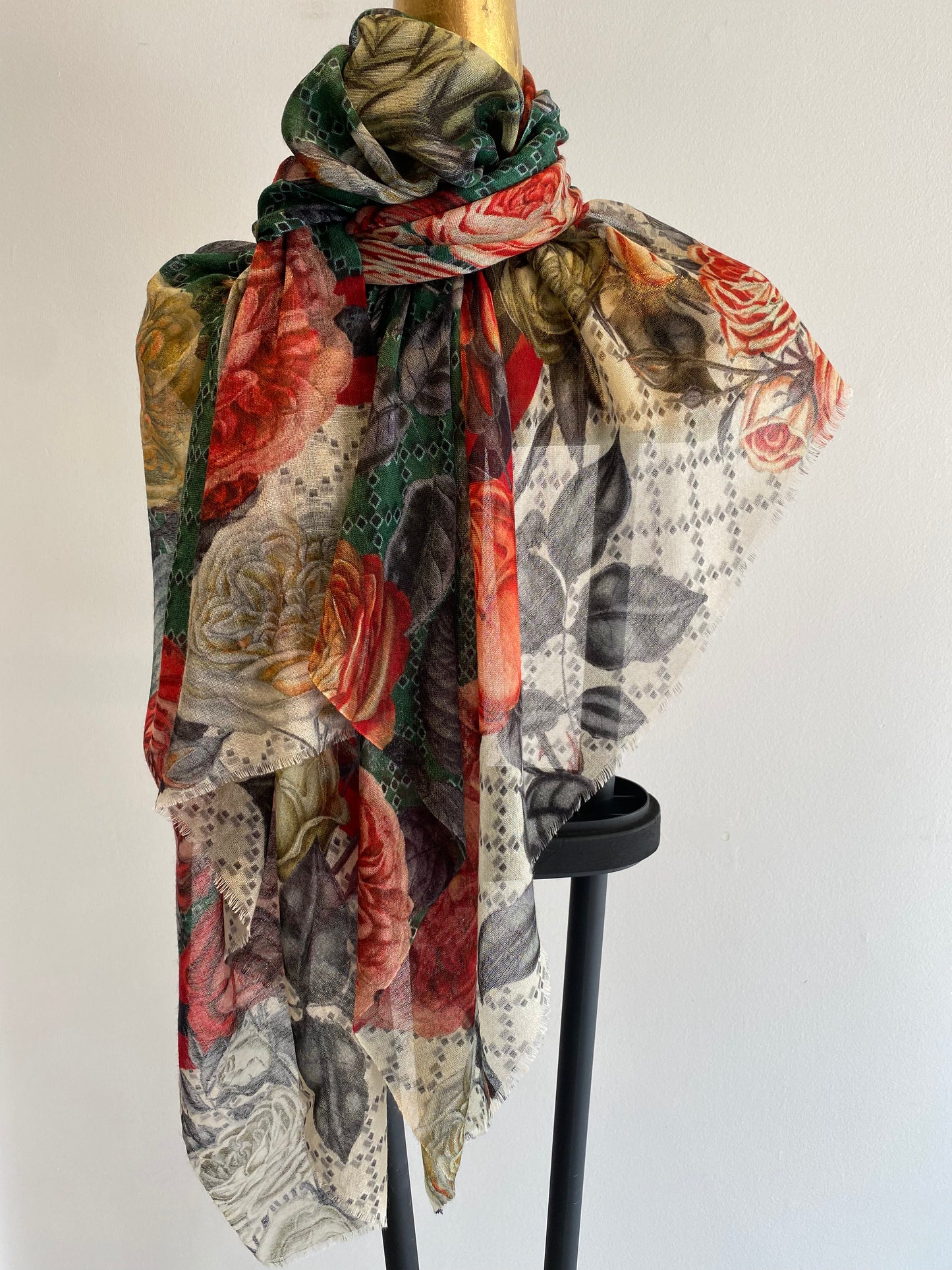 Floral Silk Wool Scarf.