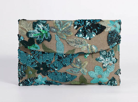 Blue sequin clutch