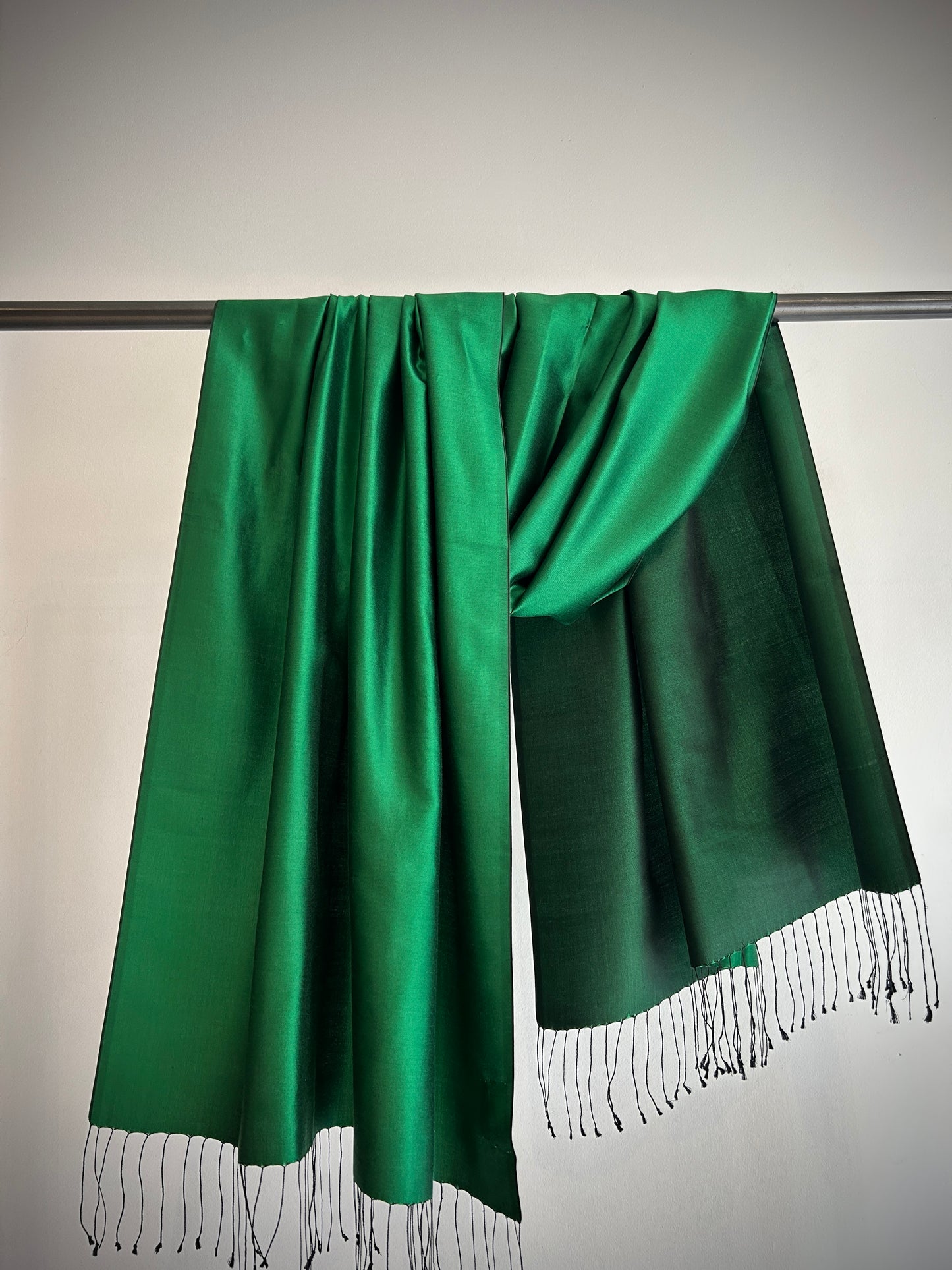 Green silk two tone scarf