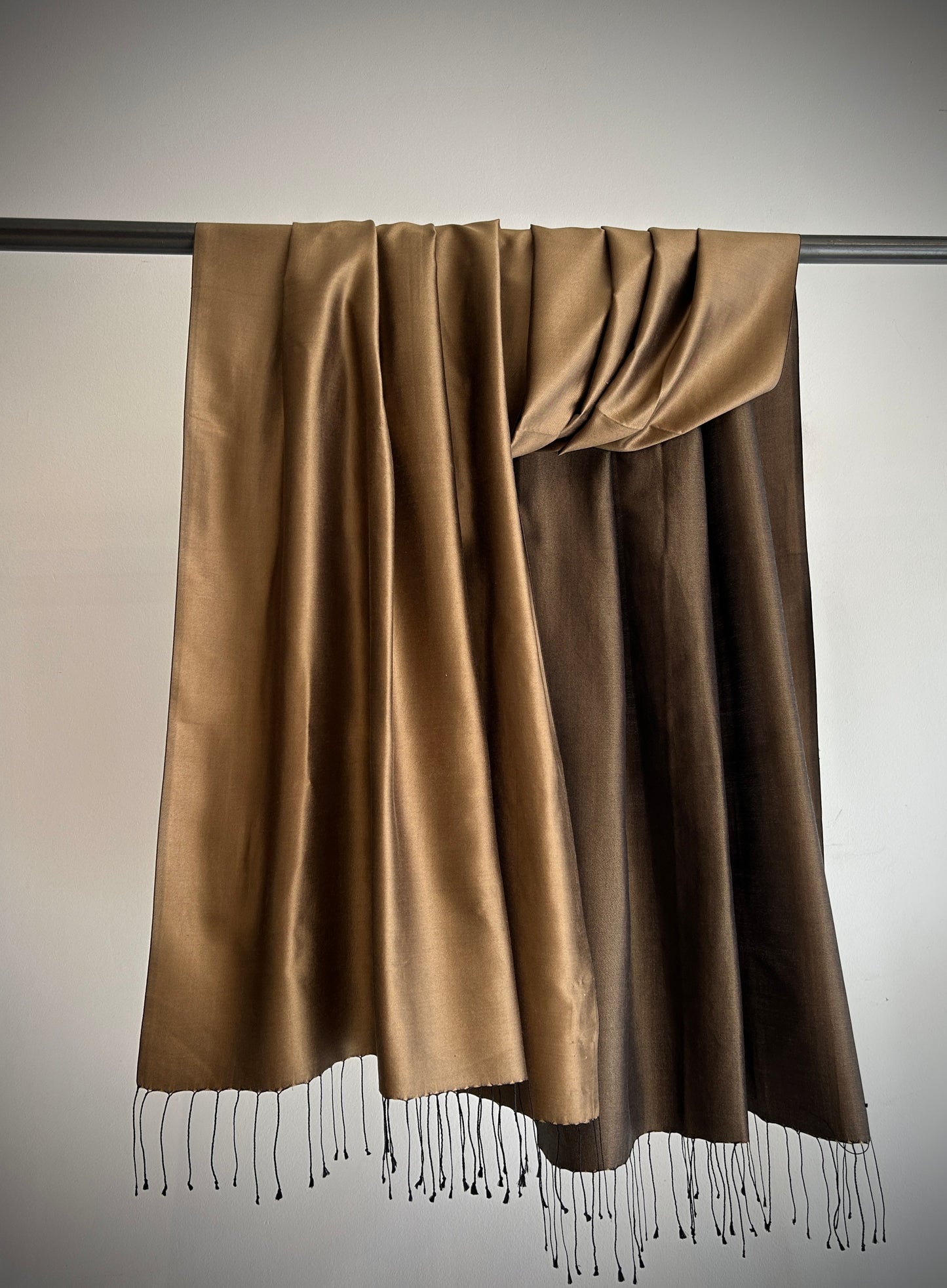 Rich shades of taupe two tone silk scarf