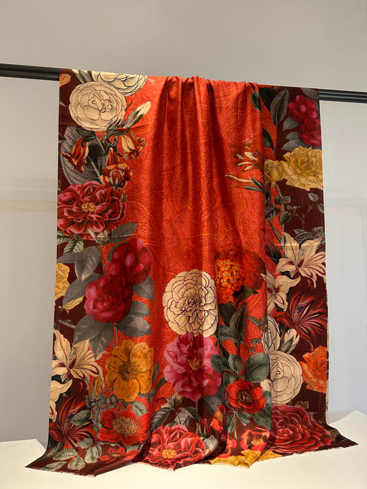 Red floral silk scarf