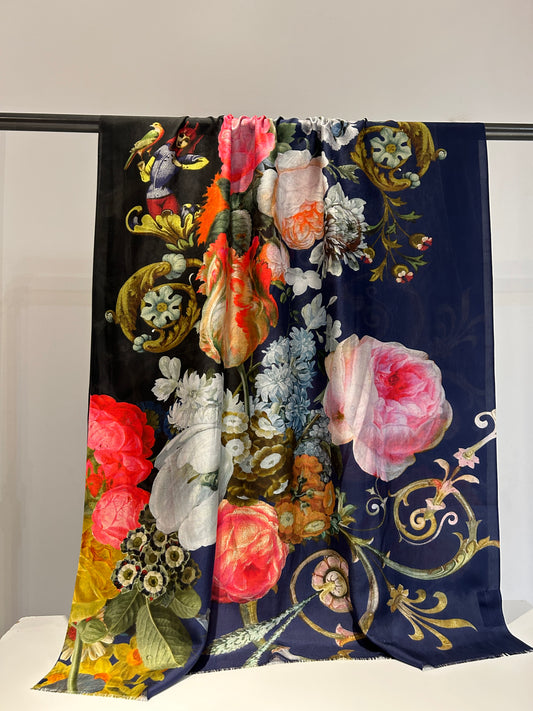 Blue floral silk scarf