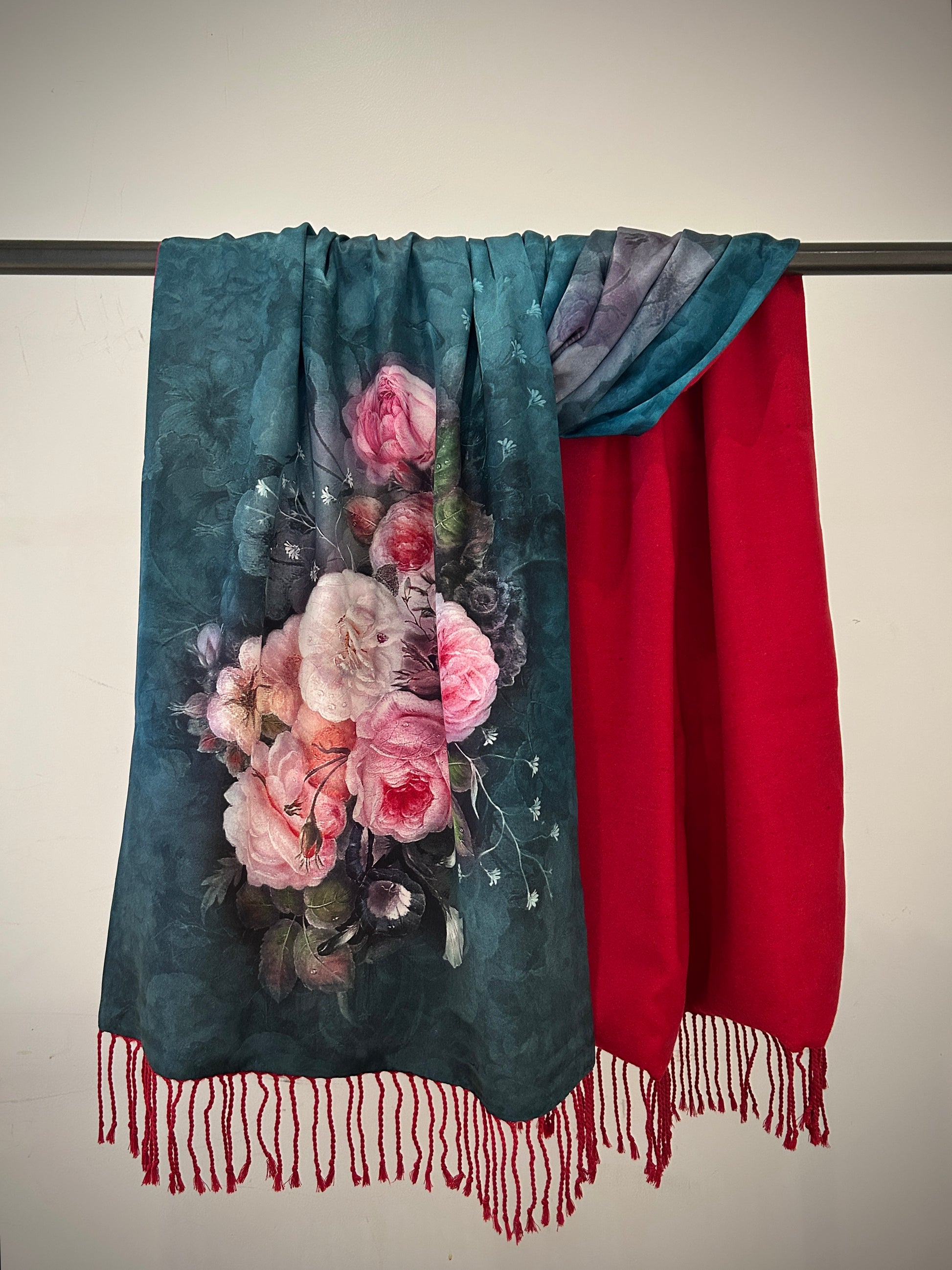 A beautiful silk and cashmere floral scarf