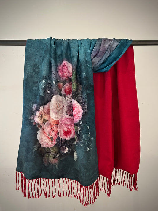 A beautiful silk and cashmere floral scarf