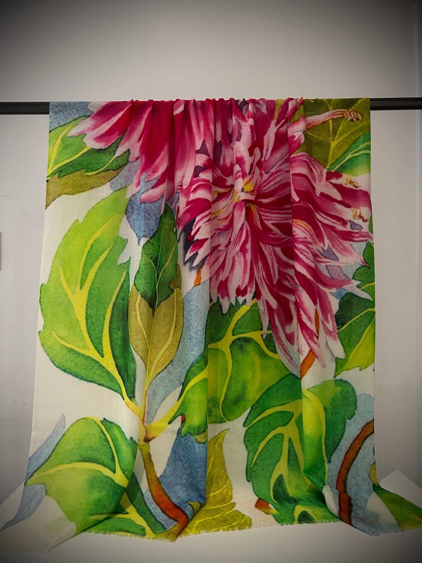 Floral pink and green cashmere shawl