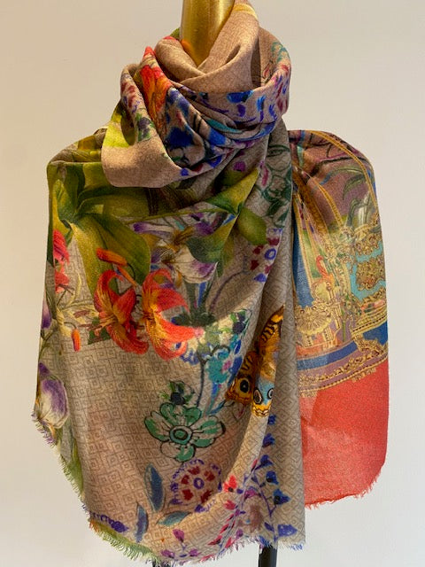 Wool & Silk Printed Scarf.        April Sale 25% Off ....At Checkout Use Code April25