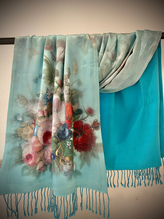 Floral silk & cashmere scarf