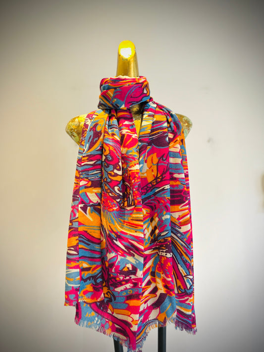 Summer Merino Wool Silk Printed Shawl.