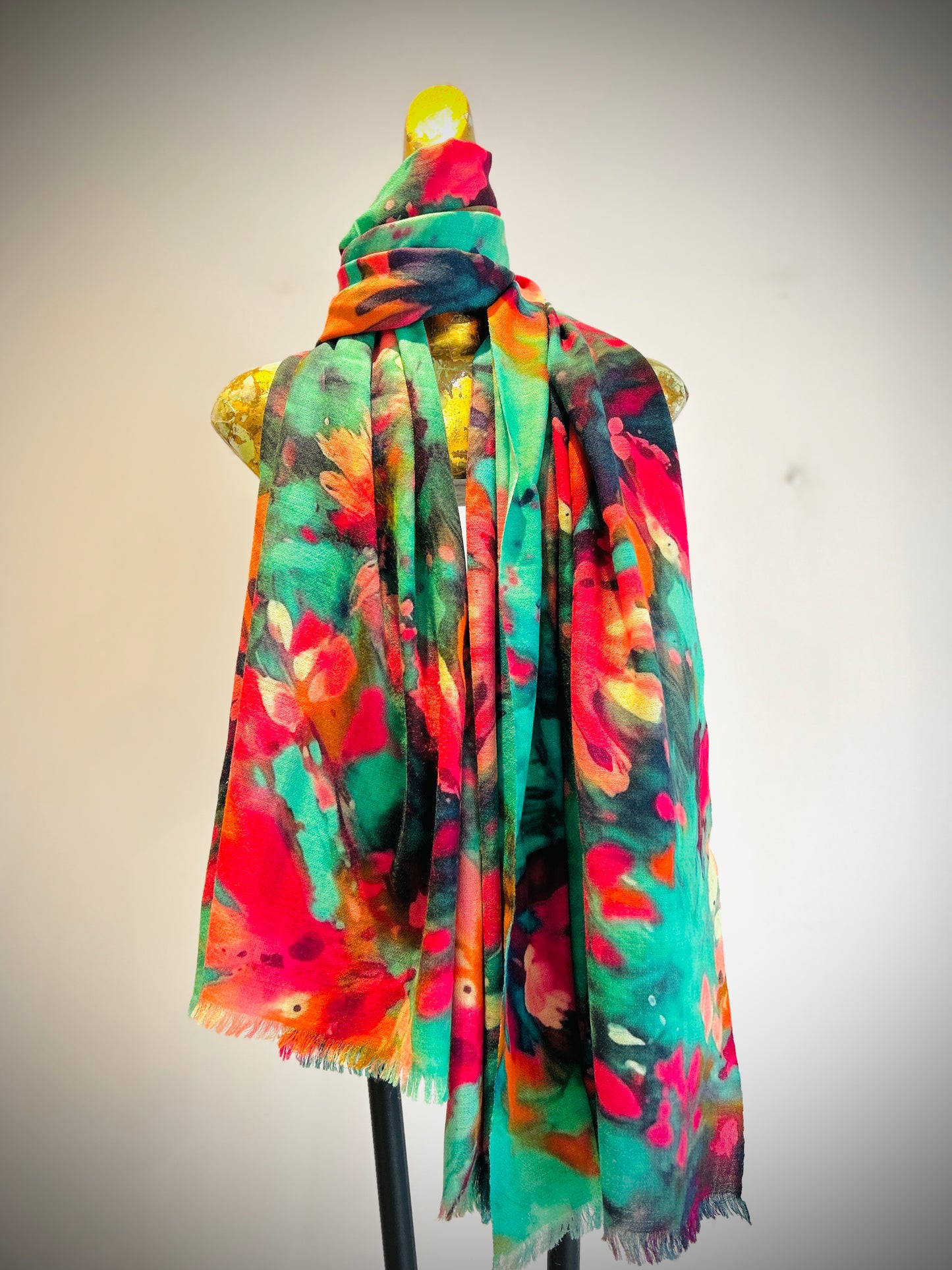 Summer Merino Wool Silk Printed Shawl.