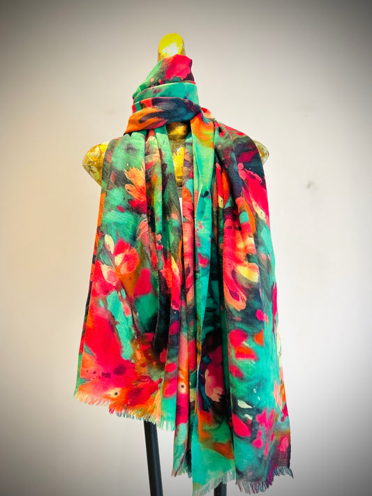 Summer Merino Wool Silk Printed Shawl.