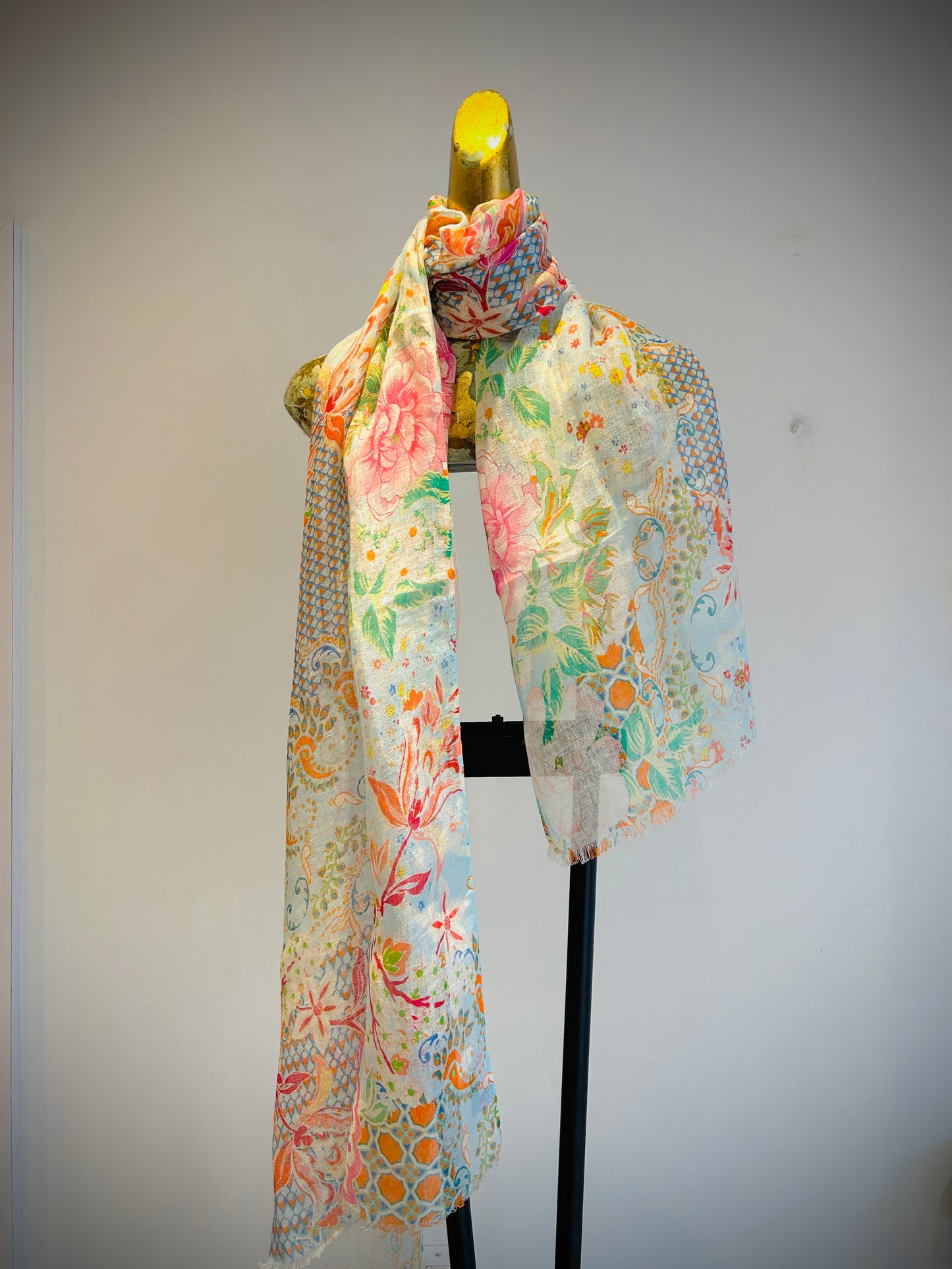 Linen Printed Scarf.      April Sale 25% Off ....At Checkout Use Code April25