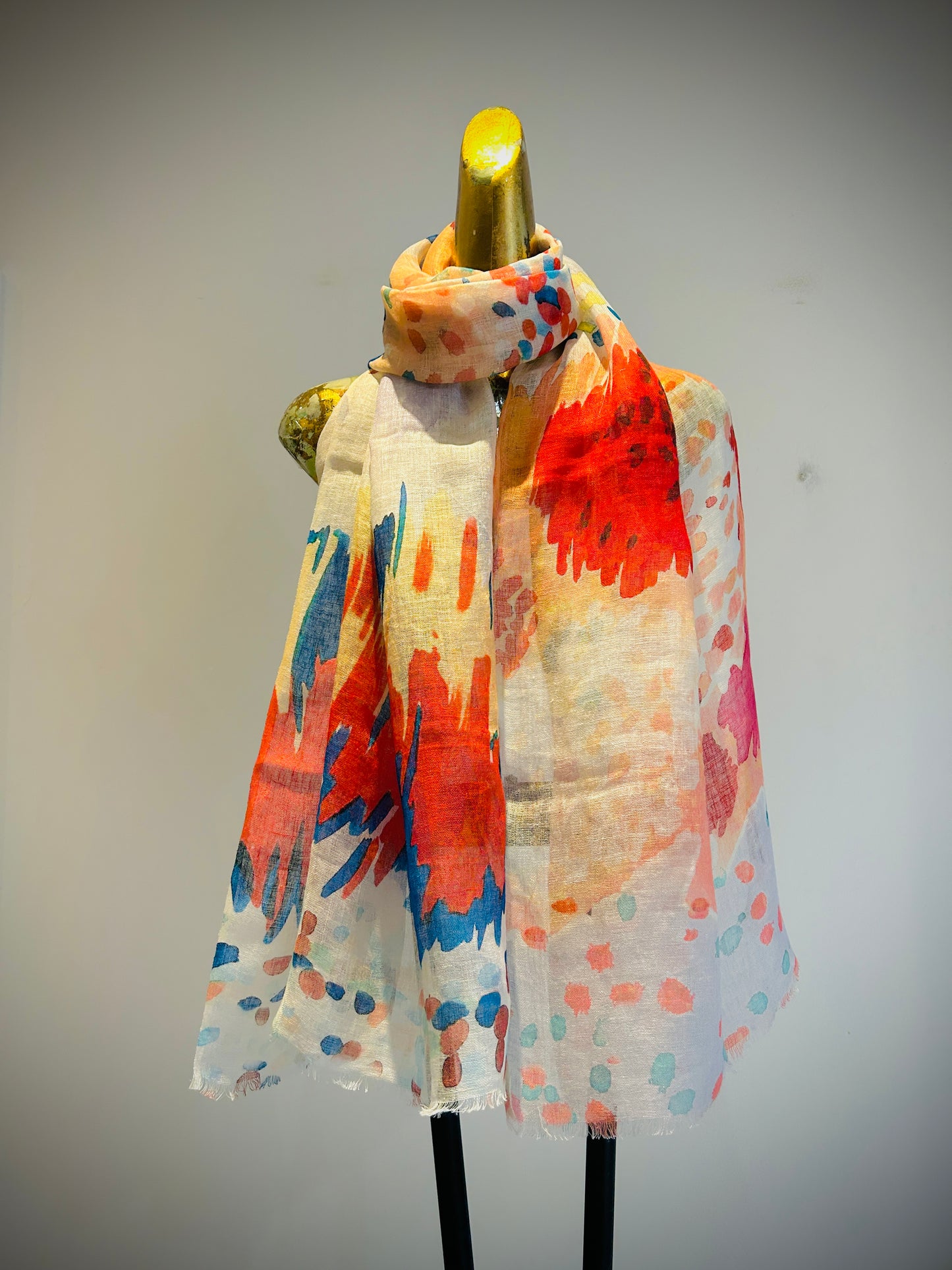 Linen Printed Scarf.      April Sale 25% Off ....At Checkout Use Code April25