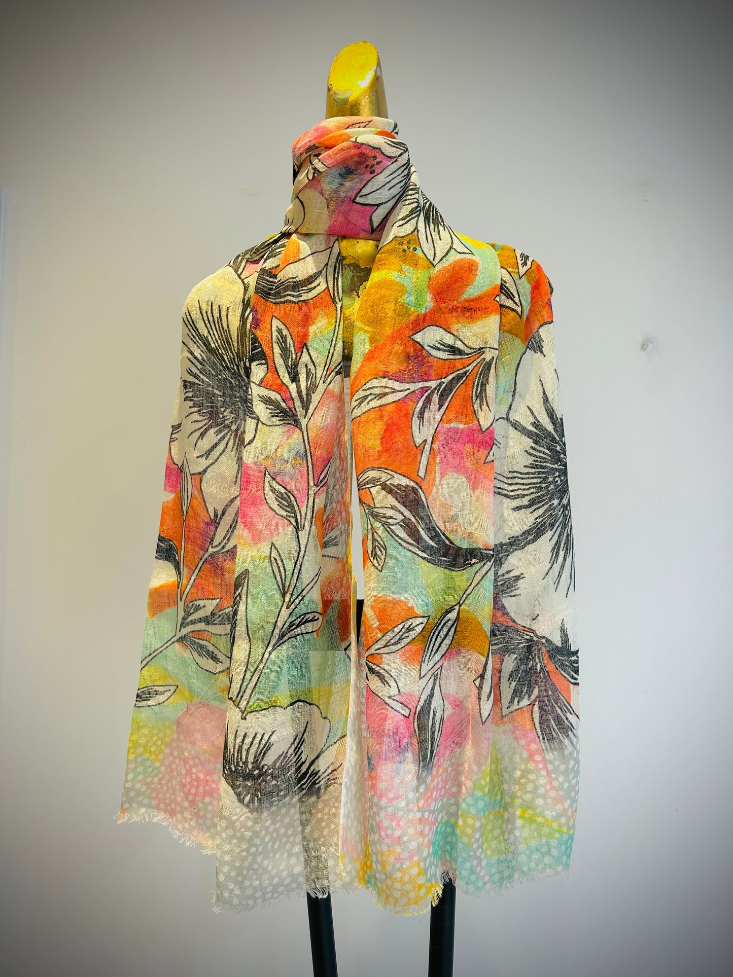 Linen Printed Scarf.      April Sale 25% Off ....At Checkout Use Code April25