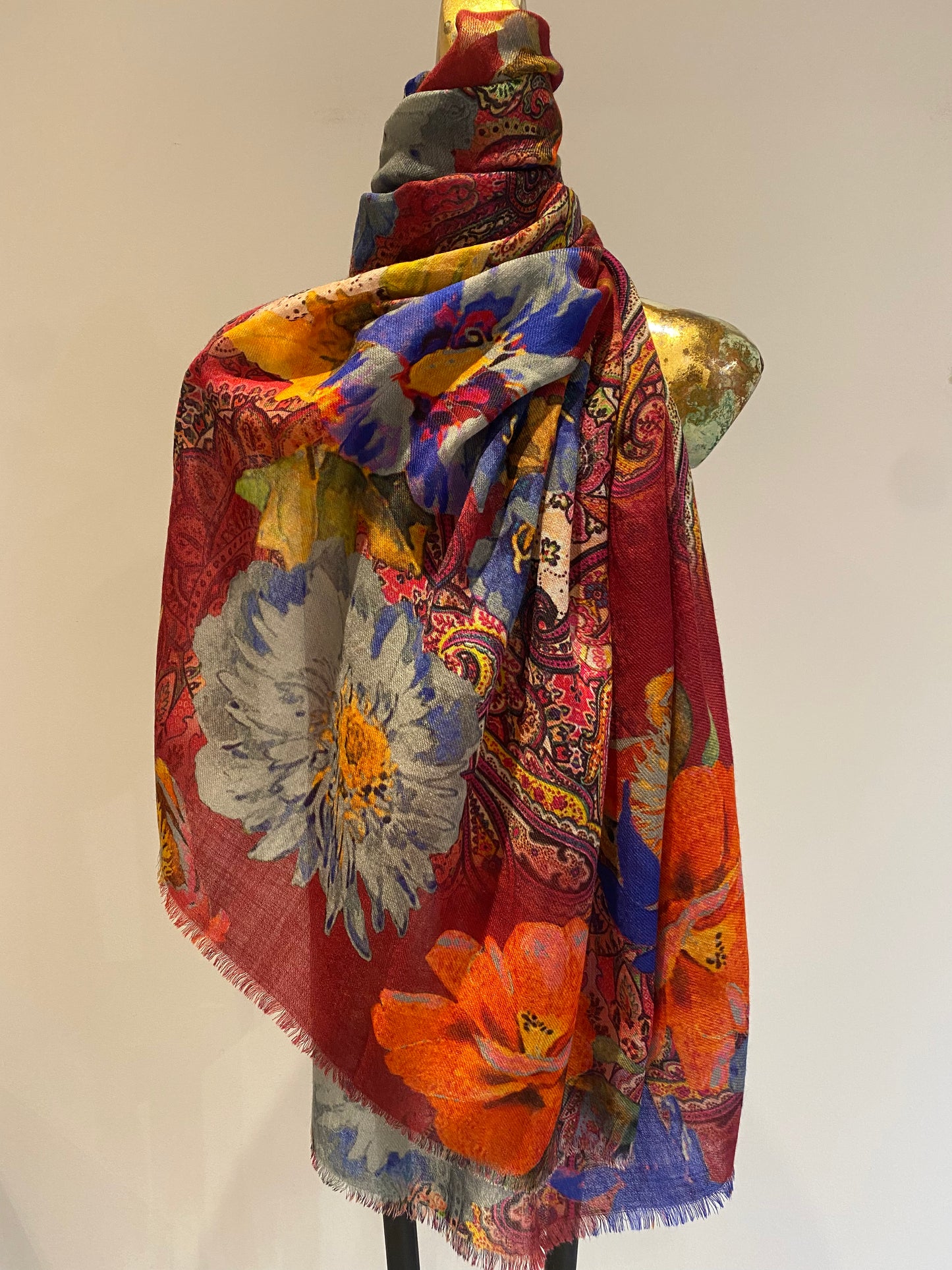 Wool & Silk Printed Scarf.        April Sale 25% Off ....At Checkout Use Code April25