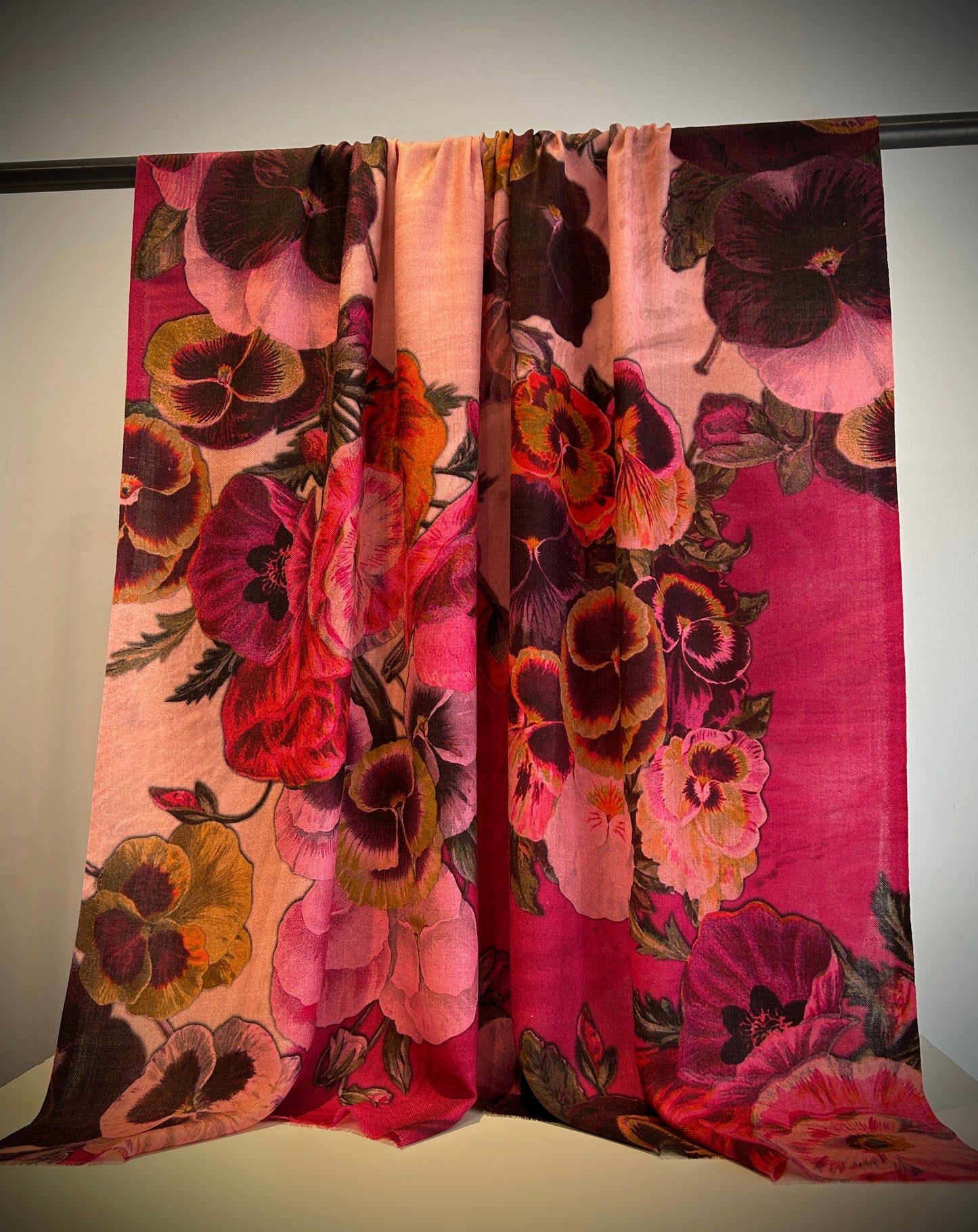 Pink floral handwoven shawl