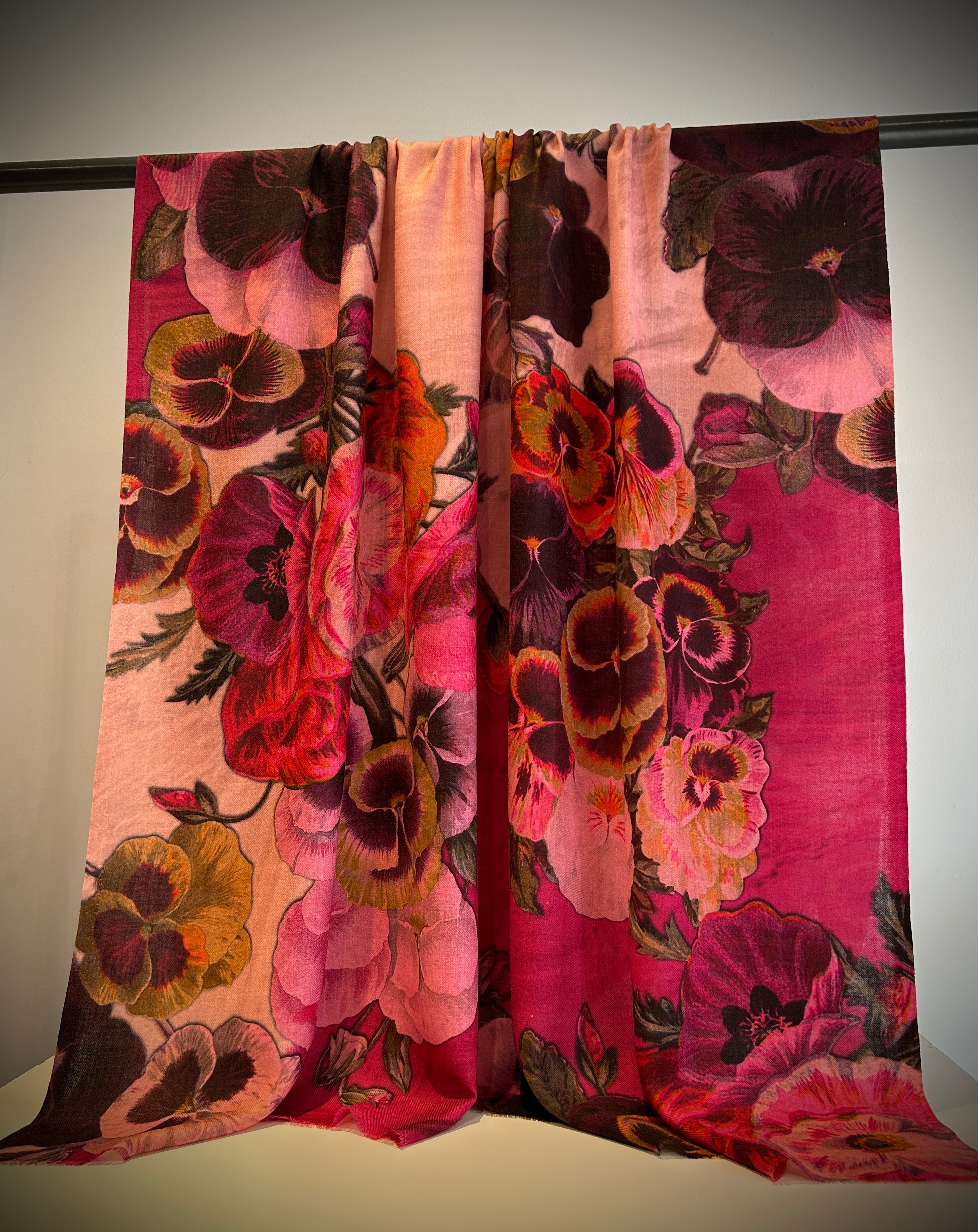 Pink floral handwoven shawl