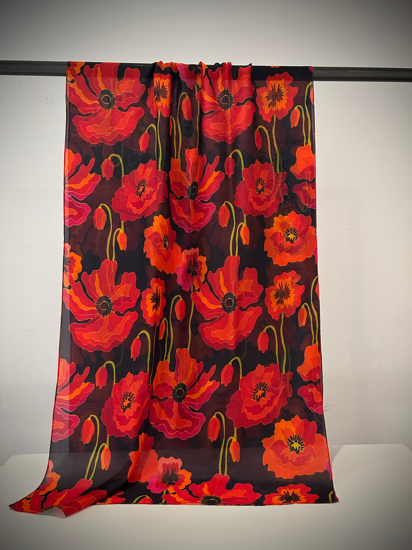 Red floral silk scarf