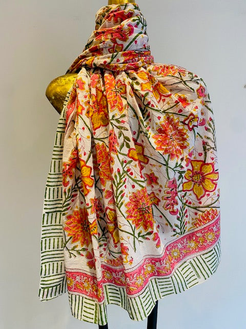 Hand Block Print Cotton Scarves.