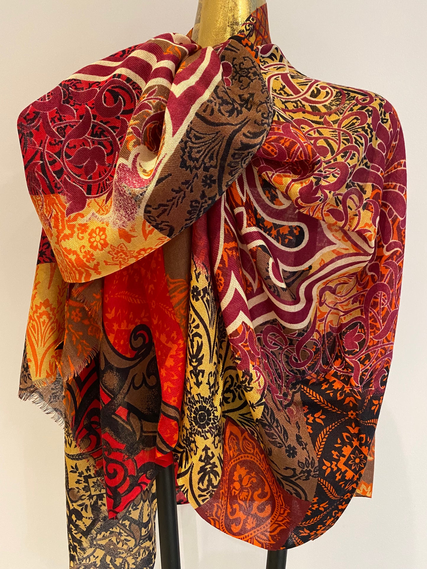 Fine wool shawl draped elegantly - cozy sophistication