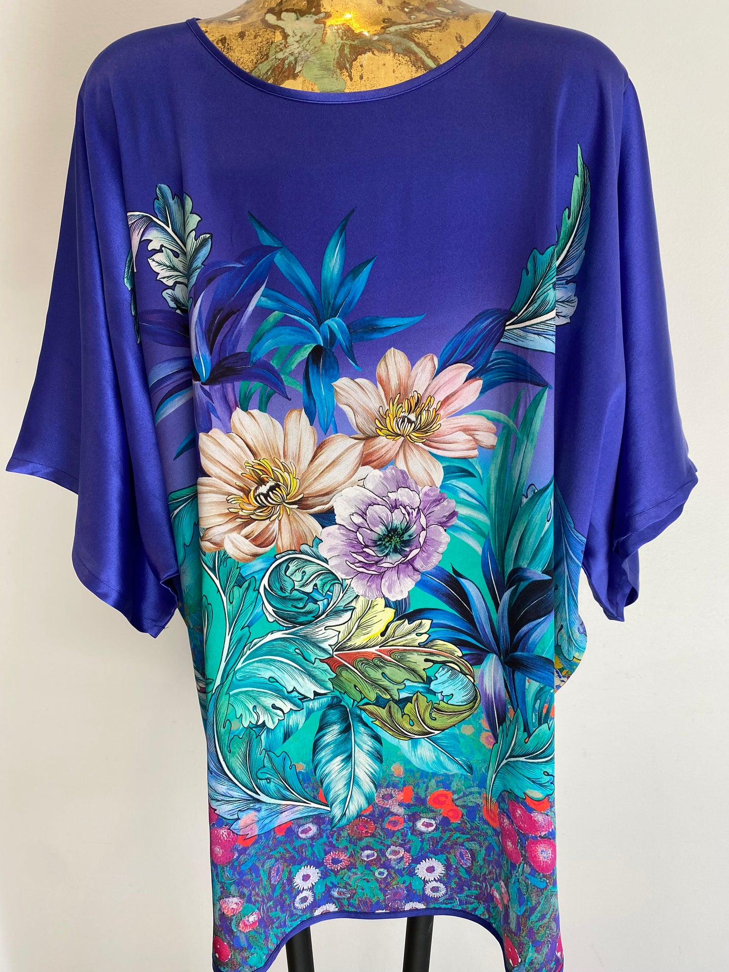 Blue Floral Silk Tunic