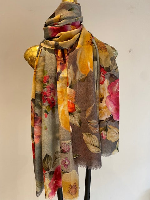 Wool & Silk Printed Scarf.        April Sale 25% Off ....At Checkout Use Code April25
