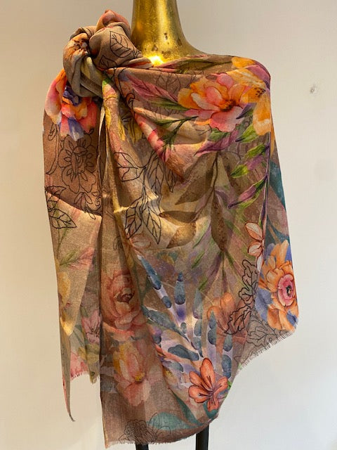 Wool & Silk Printed Scarf.        April Sale 25% Off ....At Checkout Use Code April25