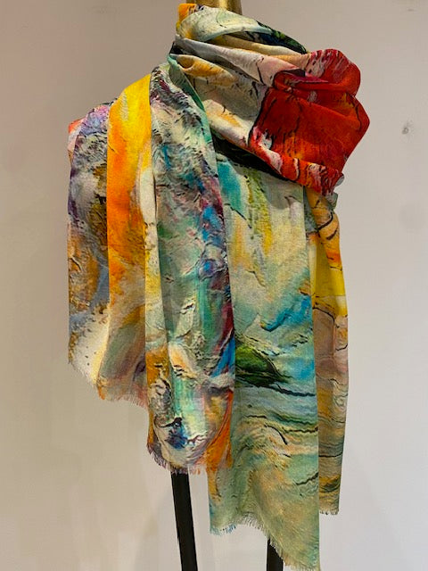 Wool & Silk Printed Scarf.        April Sale 25% Off ....At Checkout Use Code April25