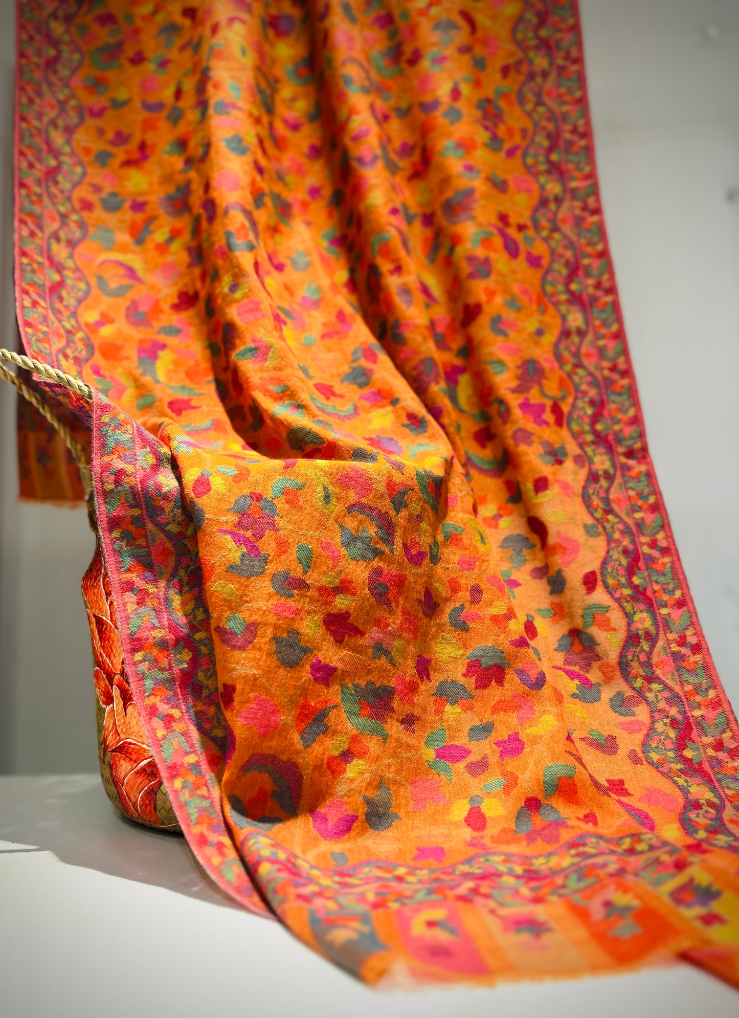 Hand Woven Floral Wool Shawl