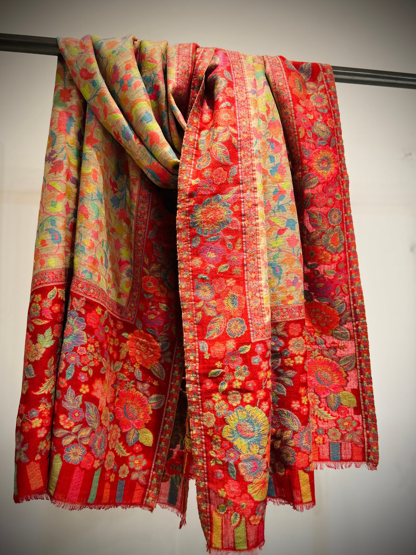 Hand Woven Floral Wool Shawl