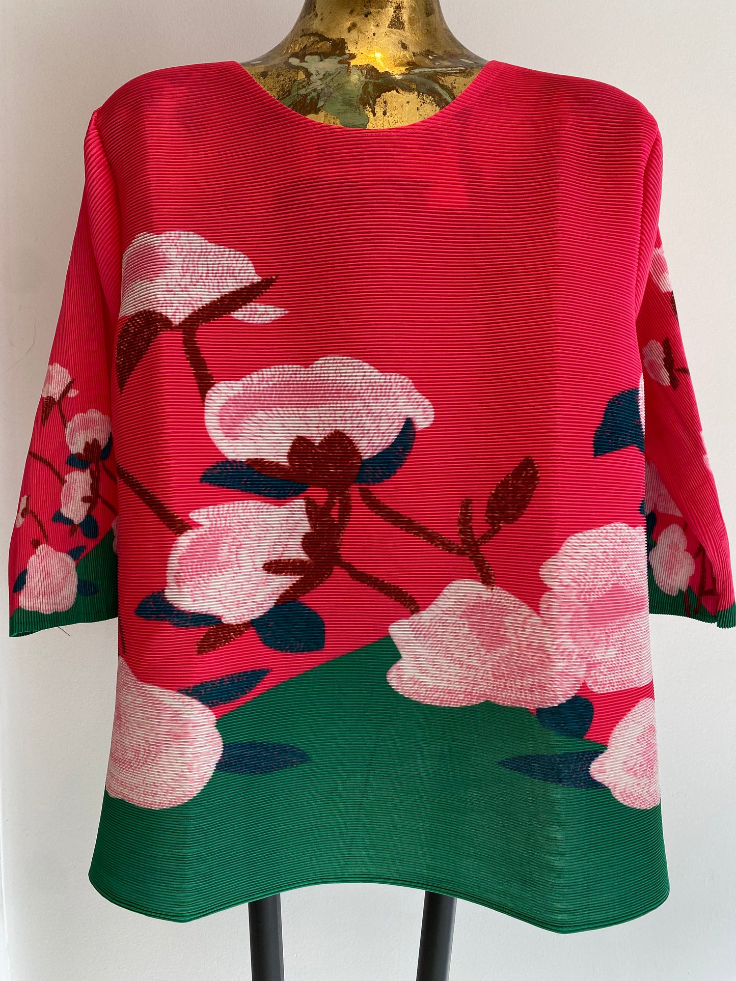 Pink floral pleated blouse