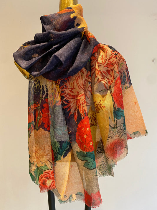Floral Silk Wool Scarf.