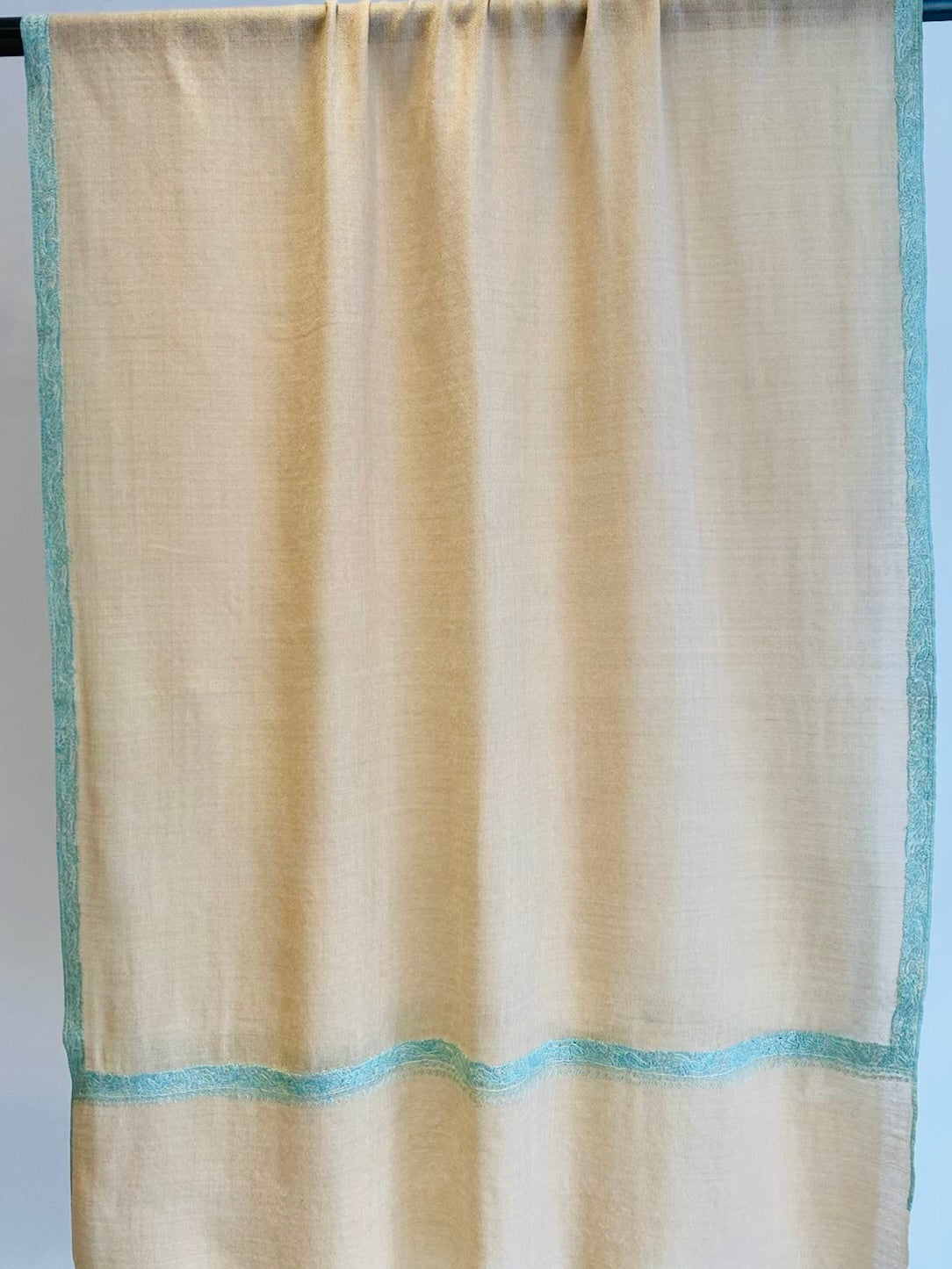 Hand embroidered Kashmiri shawl showing generous coverage and detail