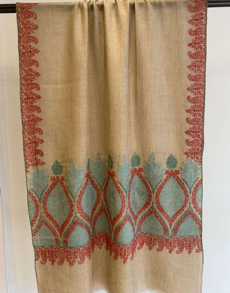 Kashmiri shawl in rich colors - exquisite hand-embroidered design 