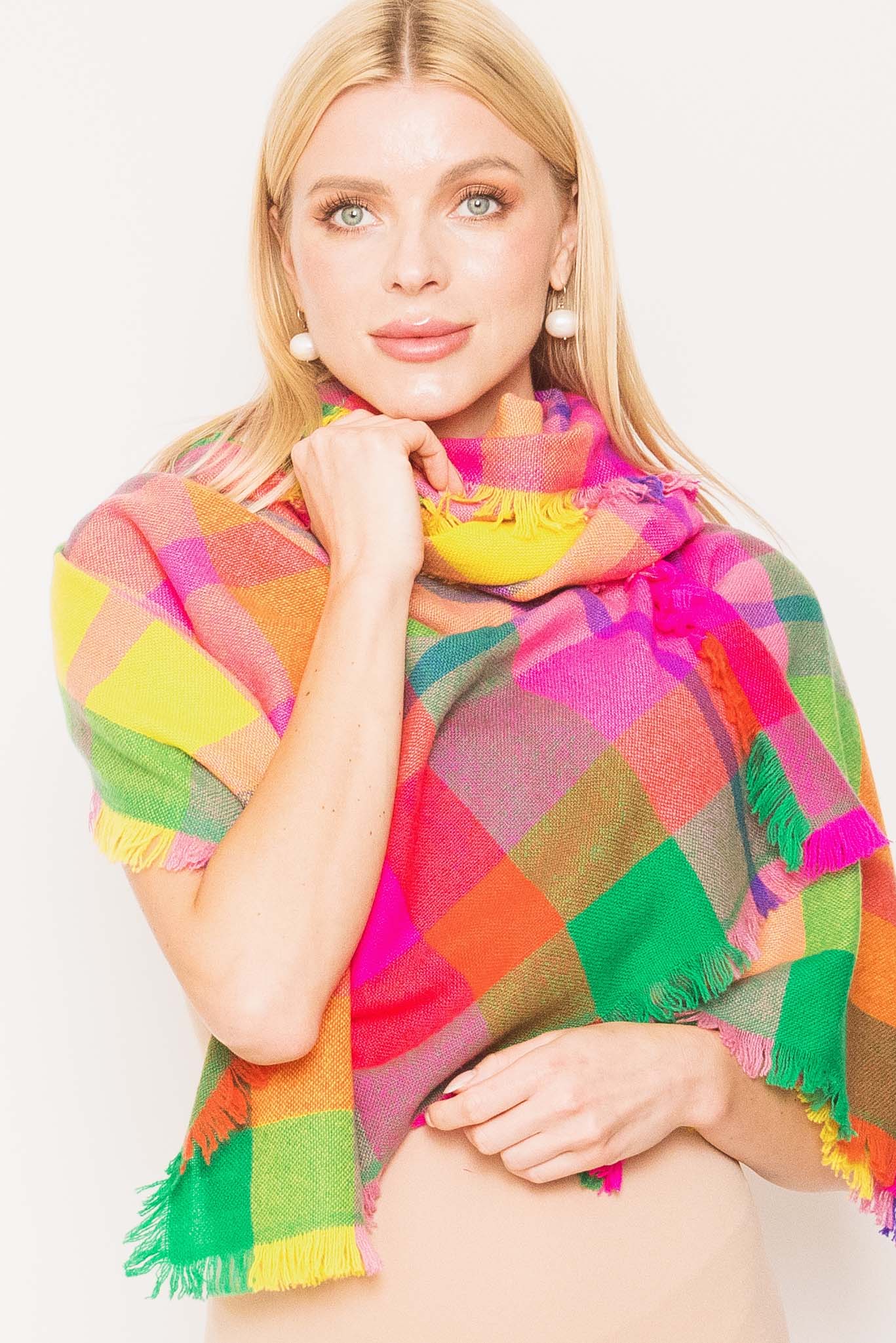 Multi coloured cashmere shawl in plaid- premium cashmere warmth