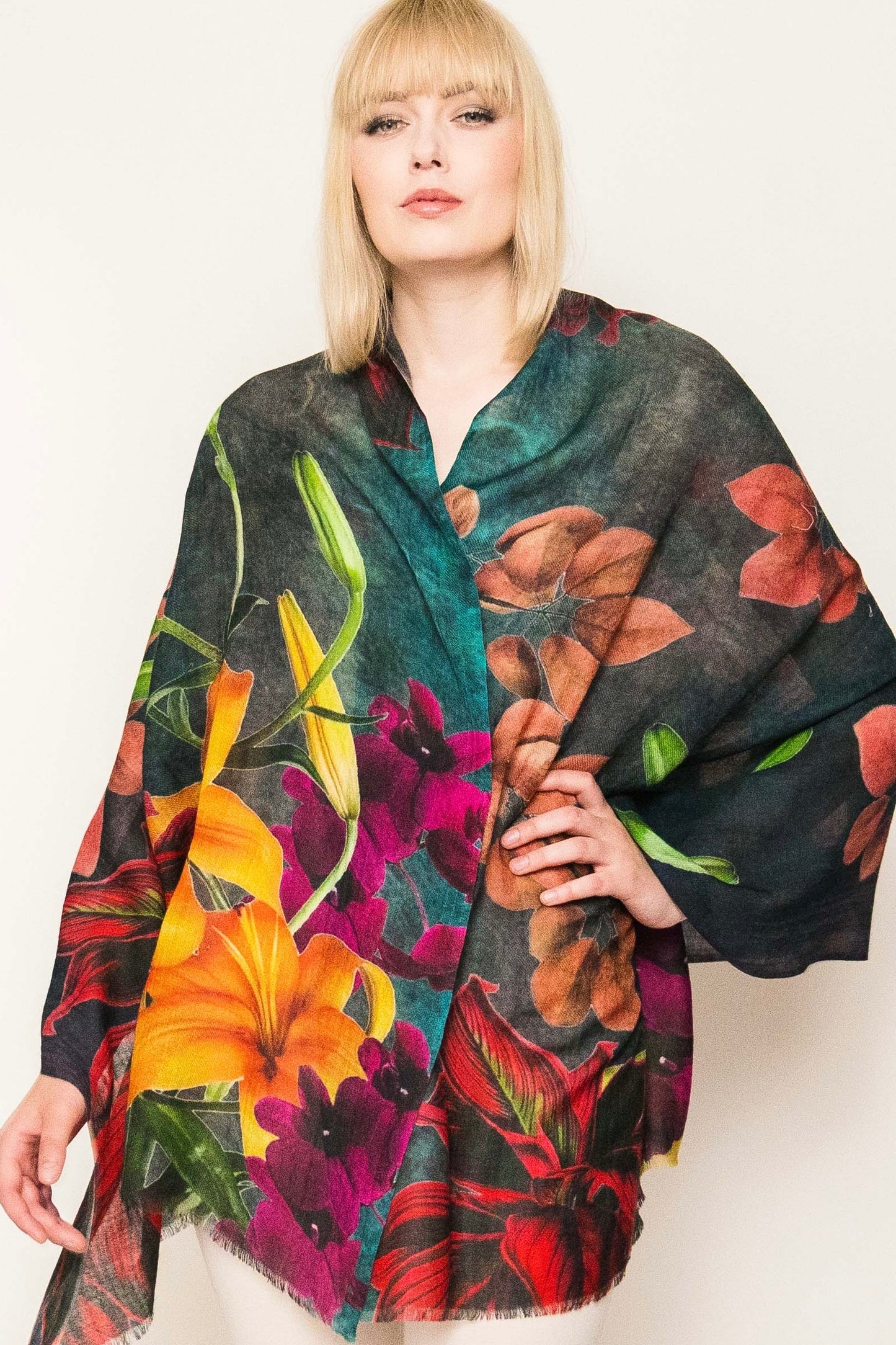 Wool & Silk Printed Scarf.        April Sale 25% Off ....At Checkout Use Code April25