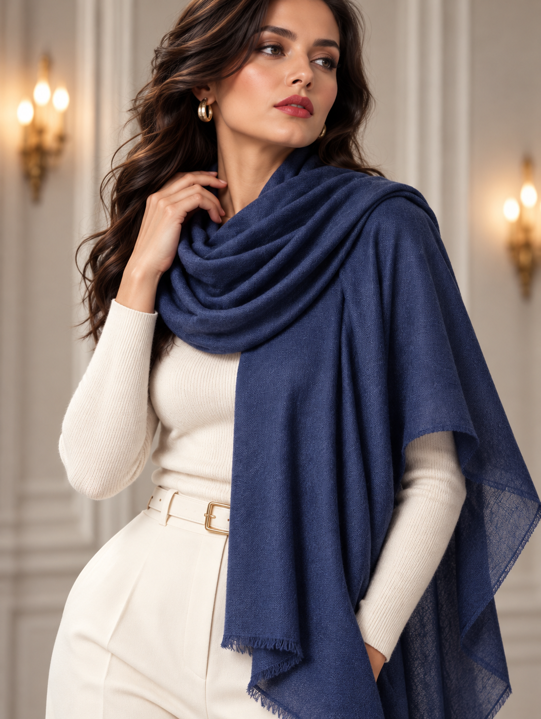 Luxurious navy cashmere shawl