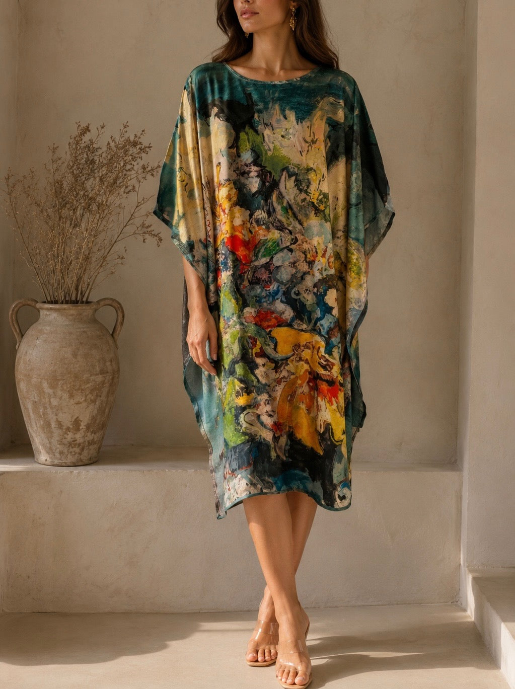 Floral silk tunic loose fitting
