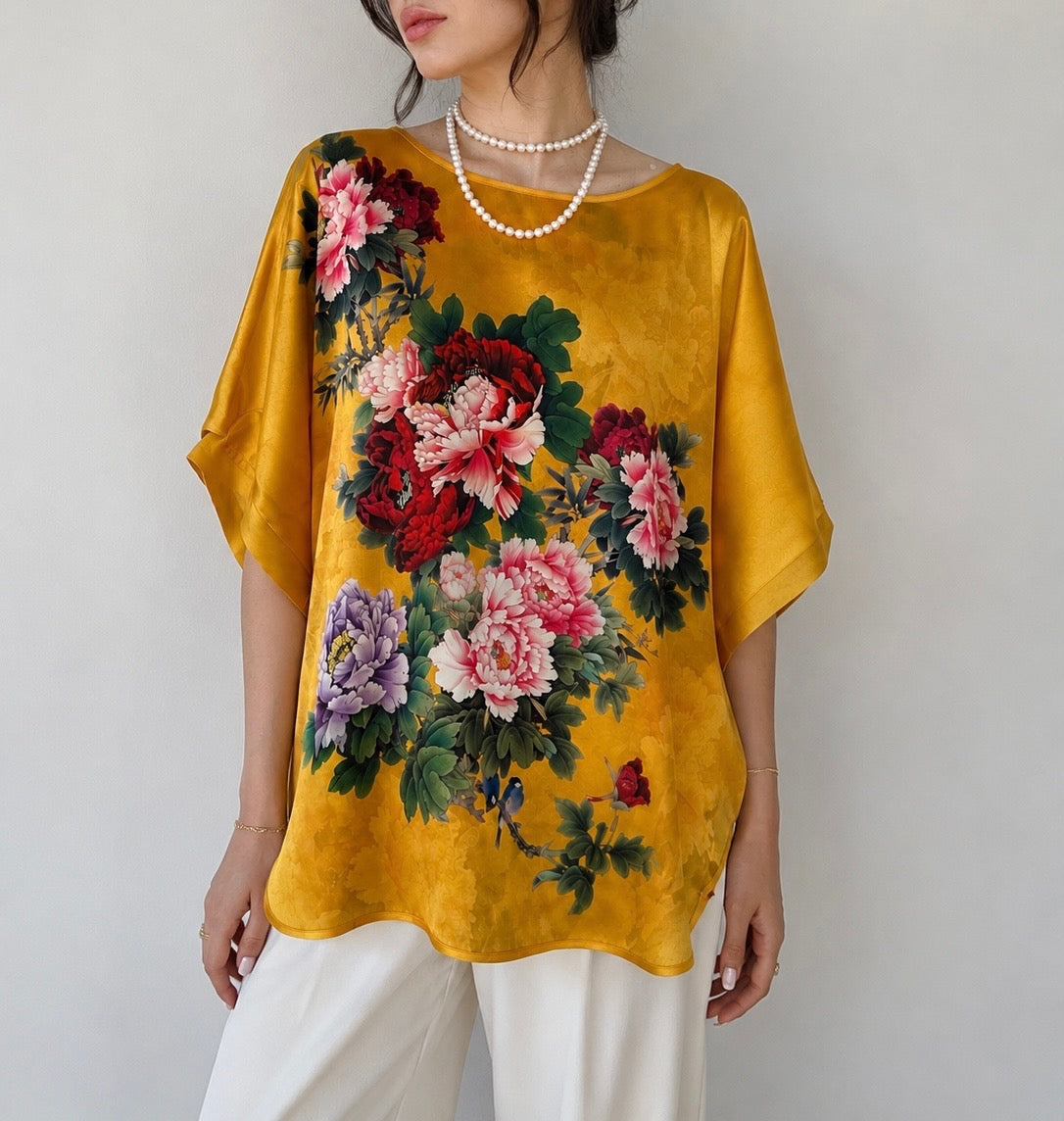 Yellow floral silk blouse