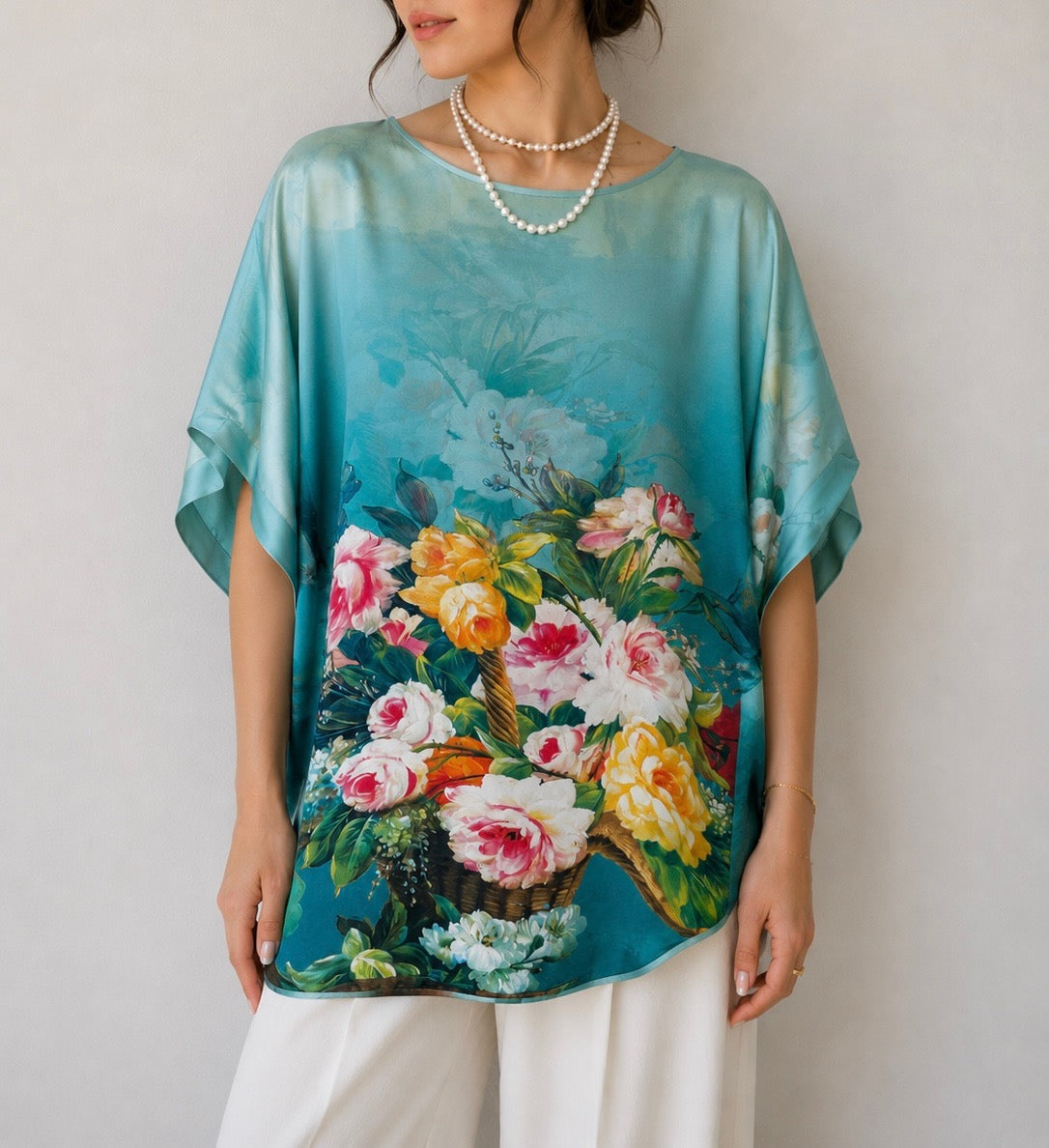 Blue floral silk tunic