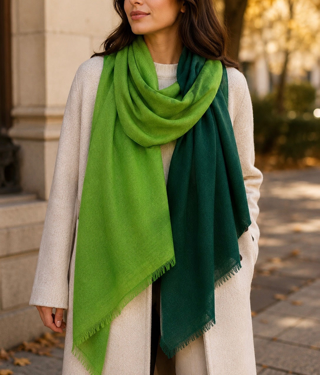 Green two tone cashmere shawl