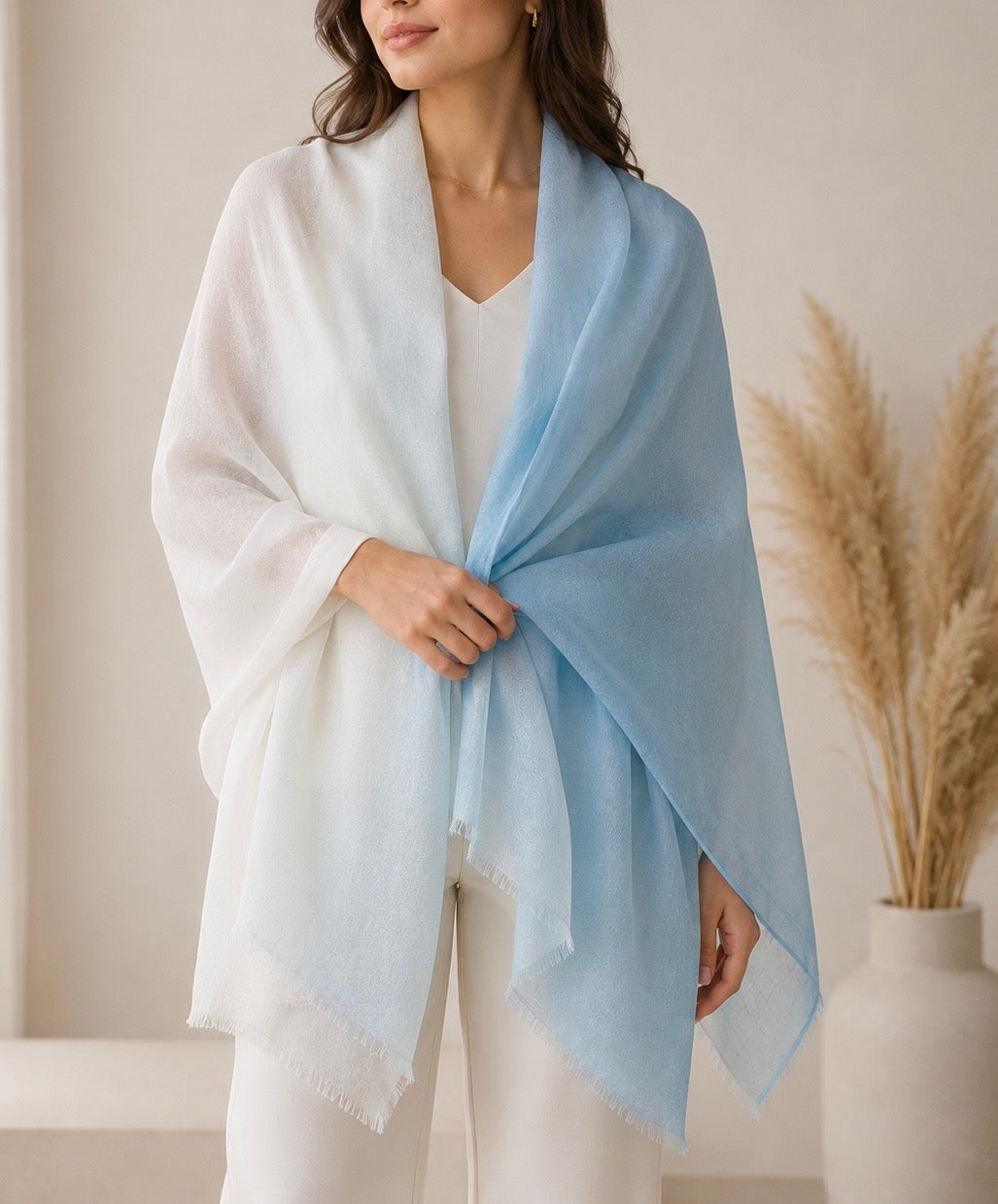 Blue two tone cashmere shawl