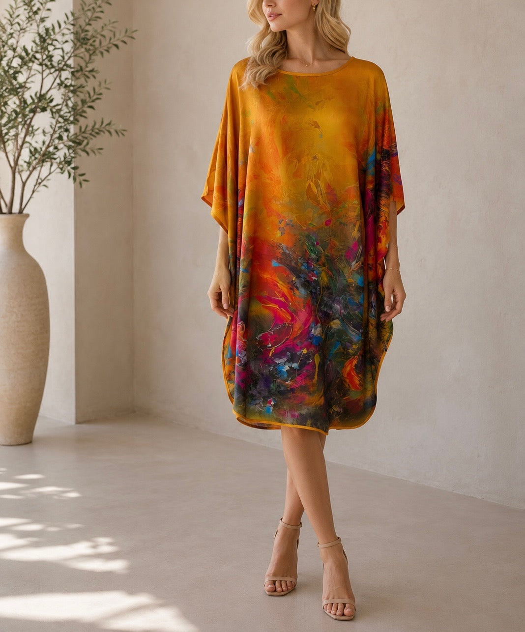 Silk tunic in sunburst shades