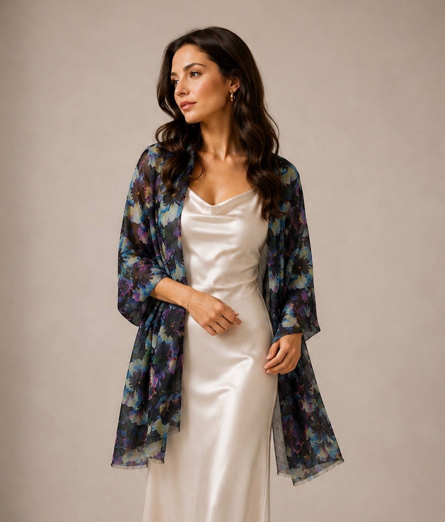 Handwoven fine wool  floral scarf