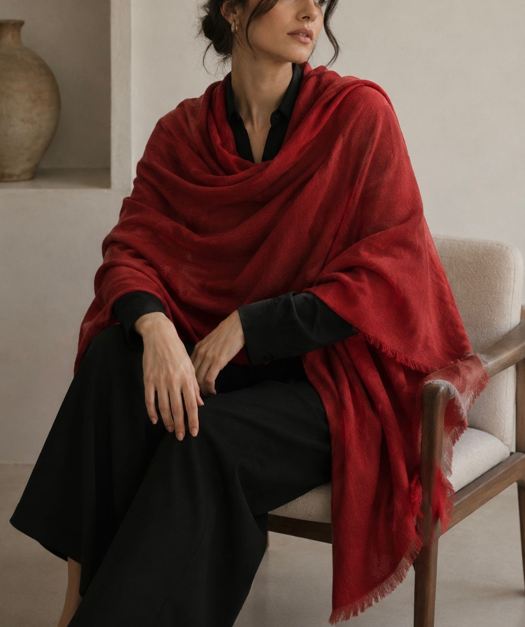 Red handwoven cashmere shawl