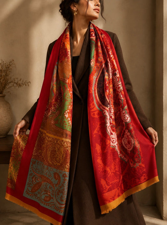Colourful handwoven cashmere shawl