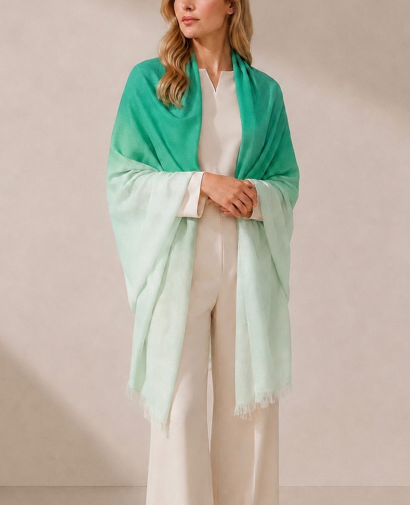 Two tone cashmere handwoven shawl