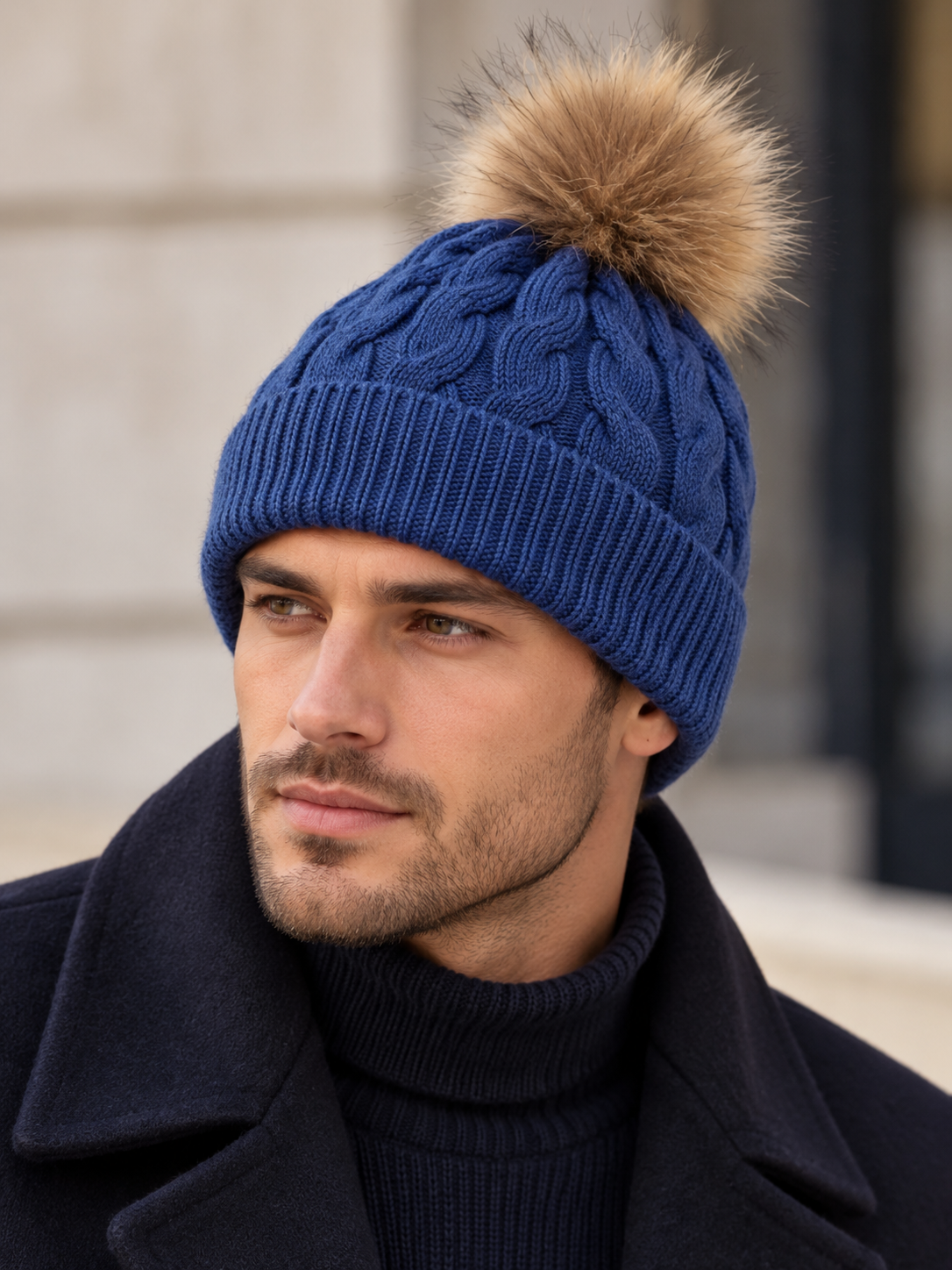 Blue mens cashmere hat