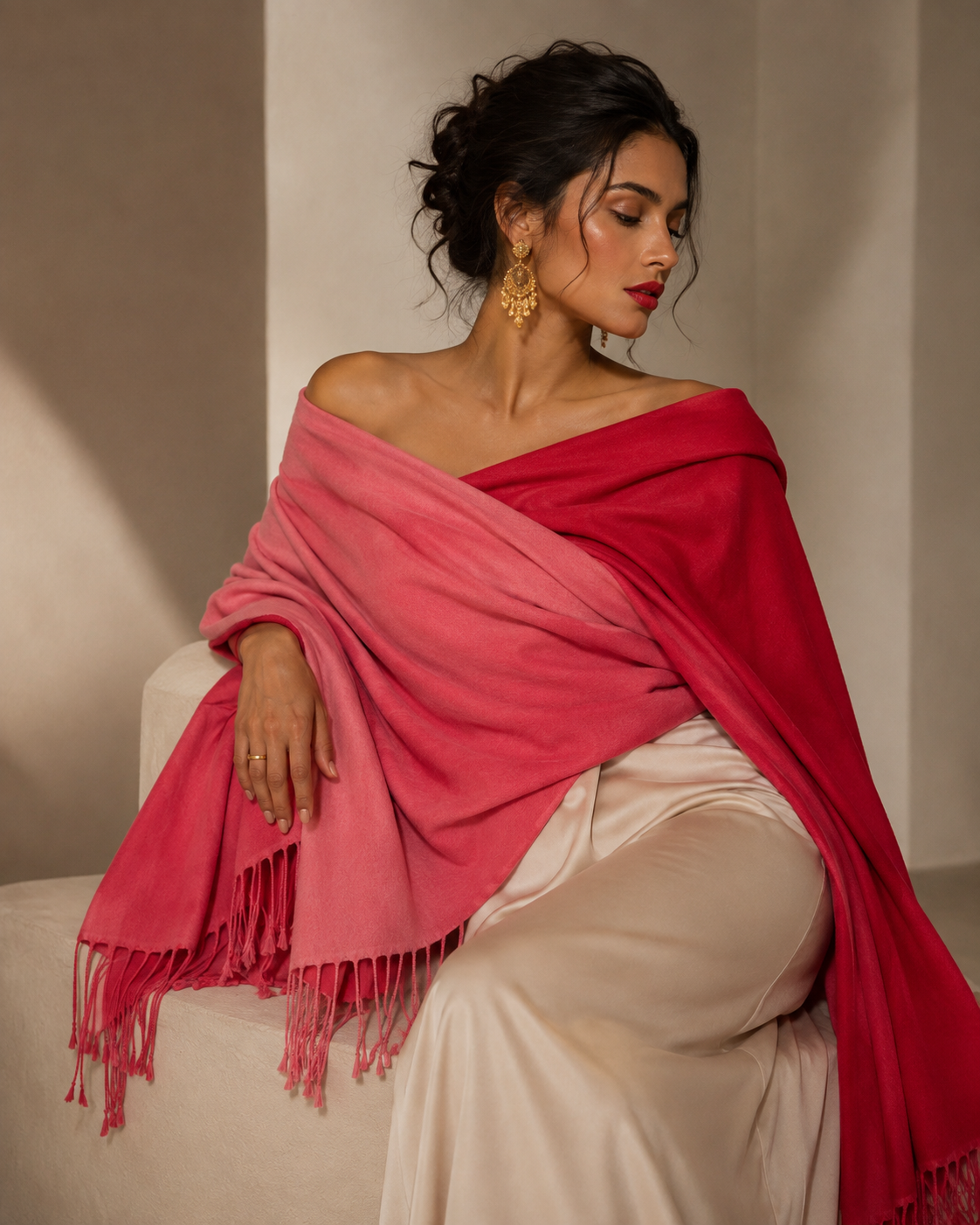 Luxury handwoven two-tone pashmina shawl in contrasting tones — Kumari's